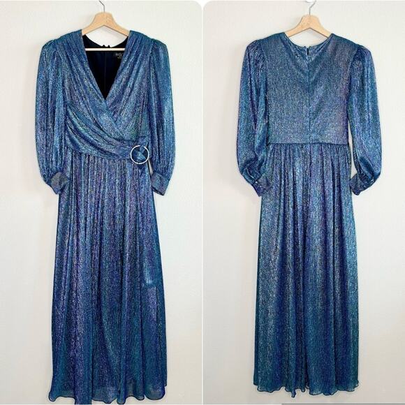 NWT PatBo Crystal-Embellished Metallic Belted Lamé Maxi Dress Size 6 $895 - Picture 5 of 9